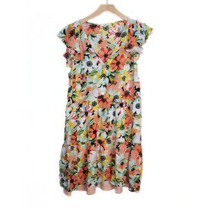 Entro womens shift dress size M mini v neck tiered flutter sleeve colorful